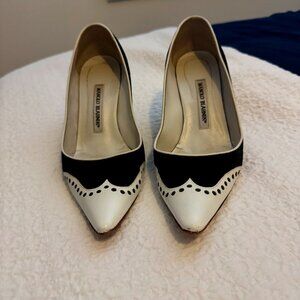Manolo Blahnik Navy and white vintage heels